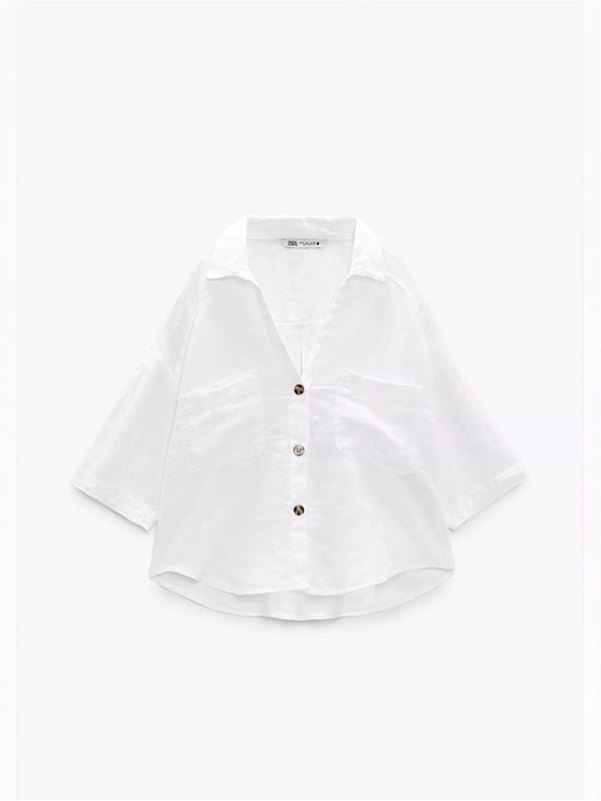 Zara Tops - Zara White Short-Sleeve Button-Down Shirt